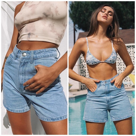 Princess Polly Pants - Princess Polly High Waisted Light Blue Swalla Denim Shorts Size 2